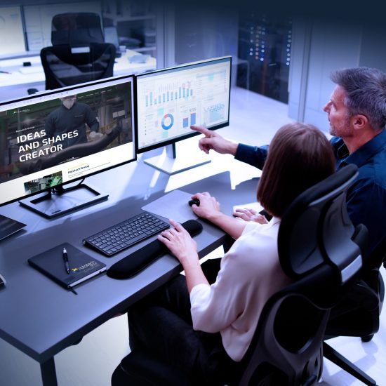 Two People Engaging in Computer Engineering on Monitor Screen